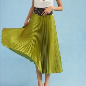 By Anythropologie | Satin Pleated Midi Skirt
